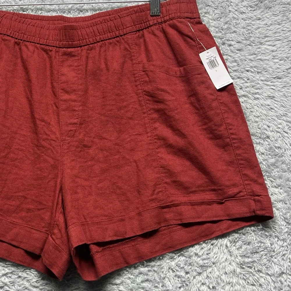 Old Navy Shorts Womens Large Red Linen Blend Pull On Hi Rise Beach Resort Casual